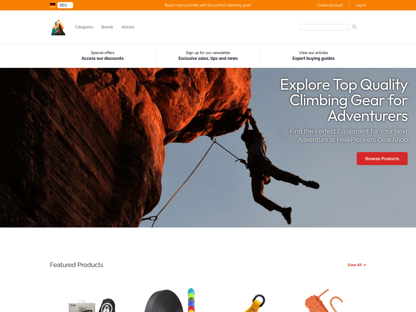 PeakPioneers Gear Shop screenshot